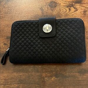Vera Bradley Black Quilted Wallet with Silver Turn Lock